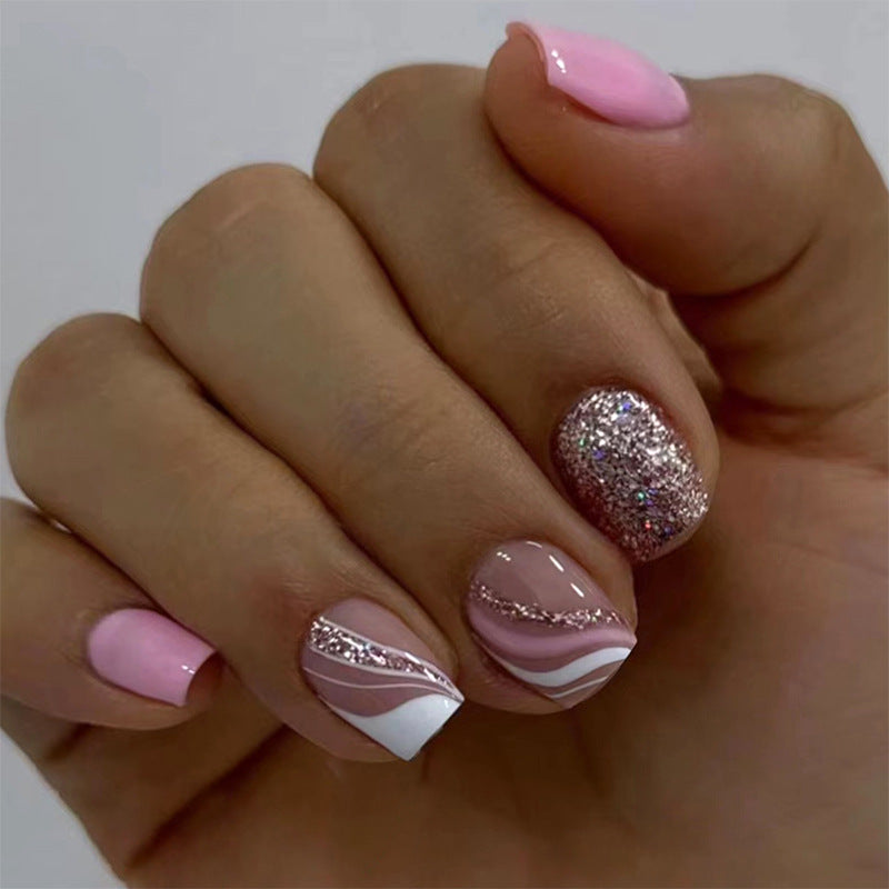 30pcs/Set Ripple Holographic Glitter Press On Nails