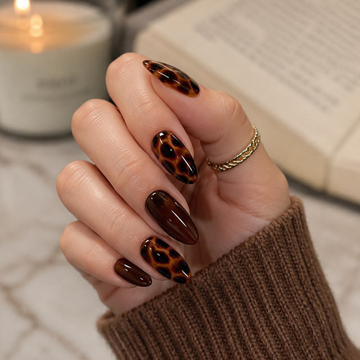 24pcs/Set Amber Tortoiseshell Leopard Print Press On Nails