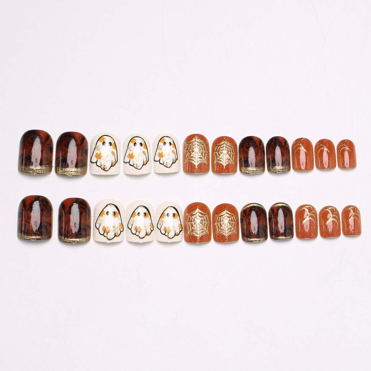 24pcs/Set Ghost Gold Spider Web Press On Nails