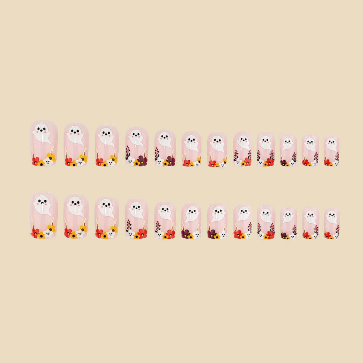 24pcs/Set Orange Ghost Floral Press-On Nails
