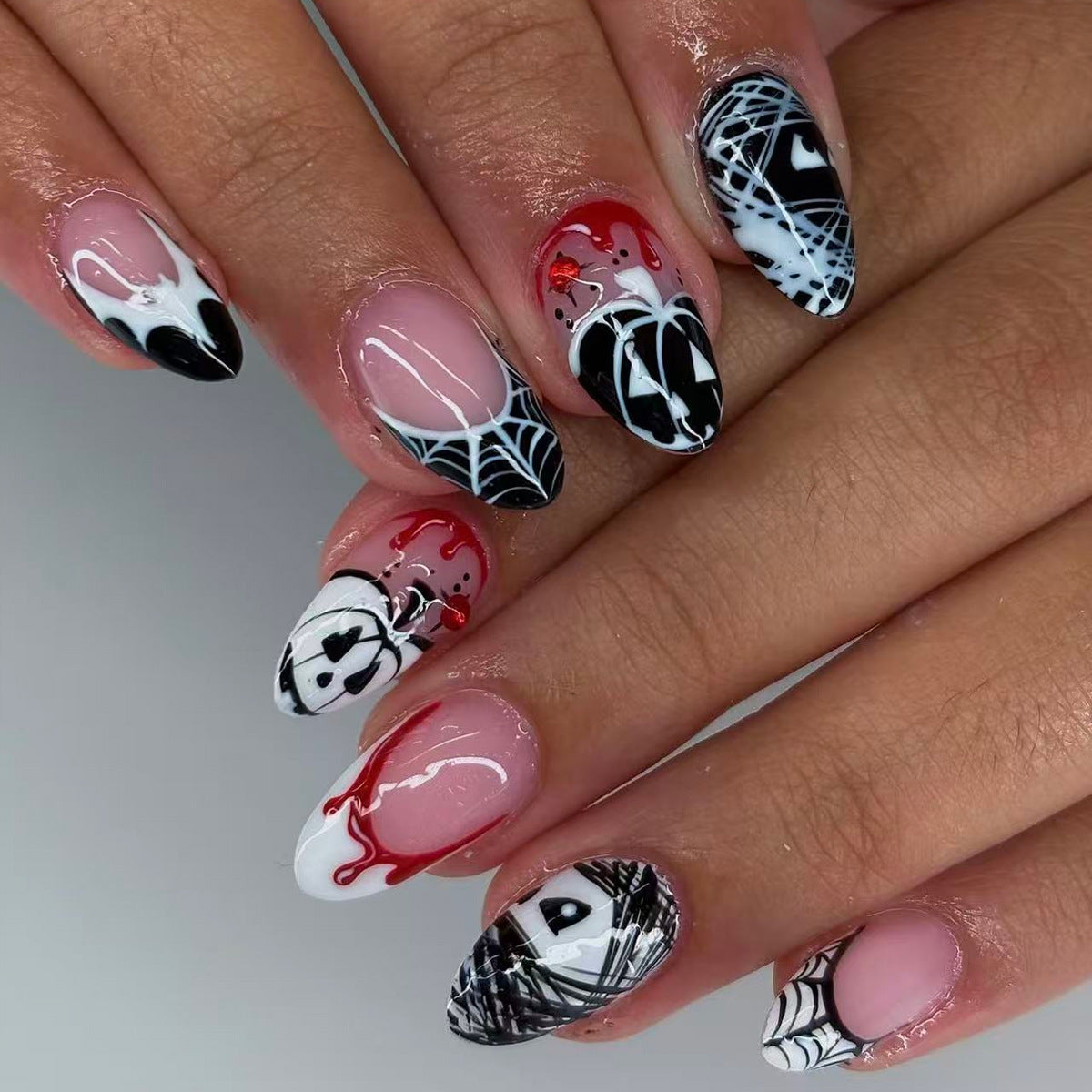24pcs/Set Ghost Pumpkin Bat French Press On Nails