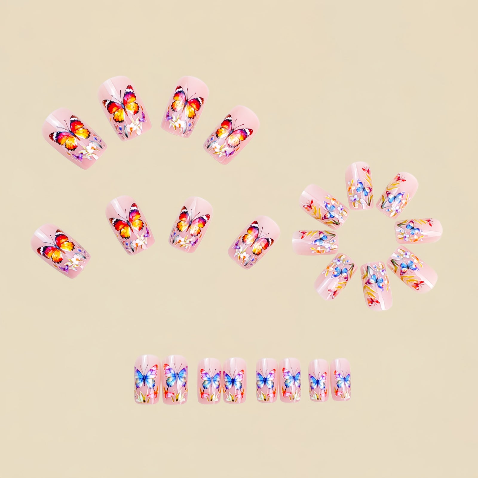 24pcs/Set Spring Butterfly Flower Press-On Nails