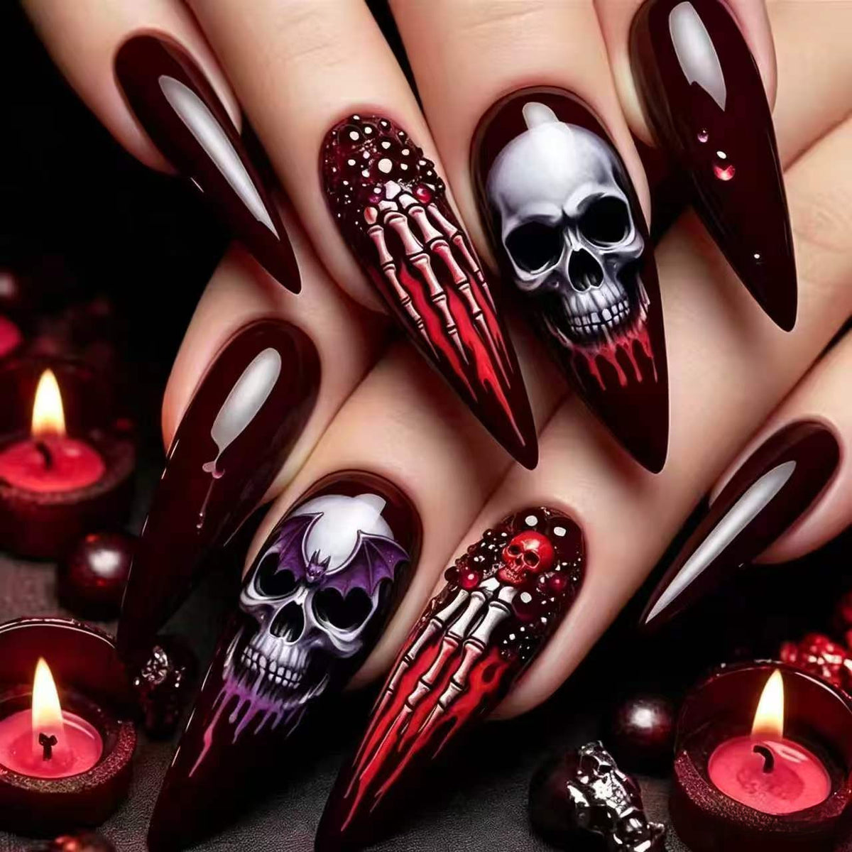 24pcs/Set Bloody Skeleton Bones Press-On Nails