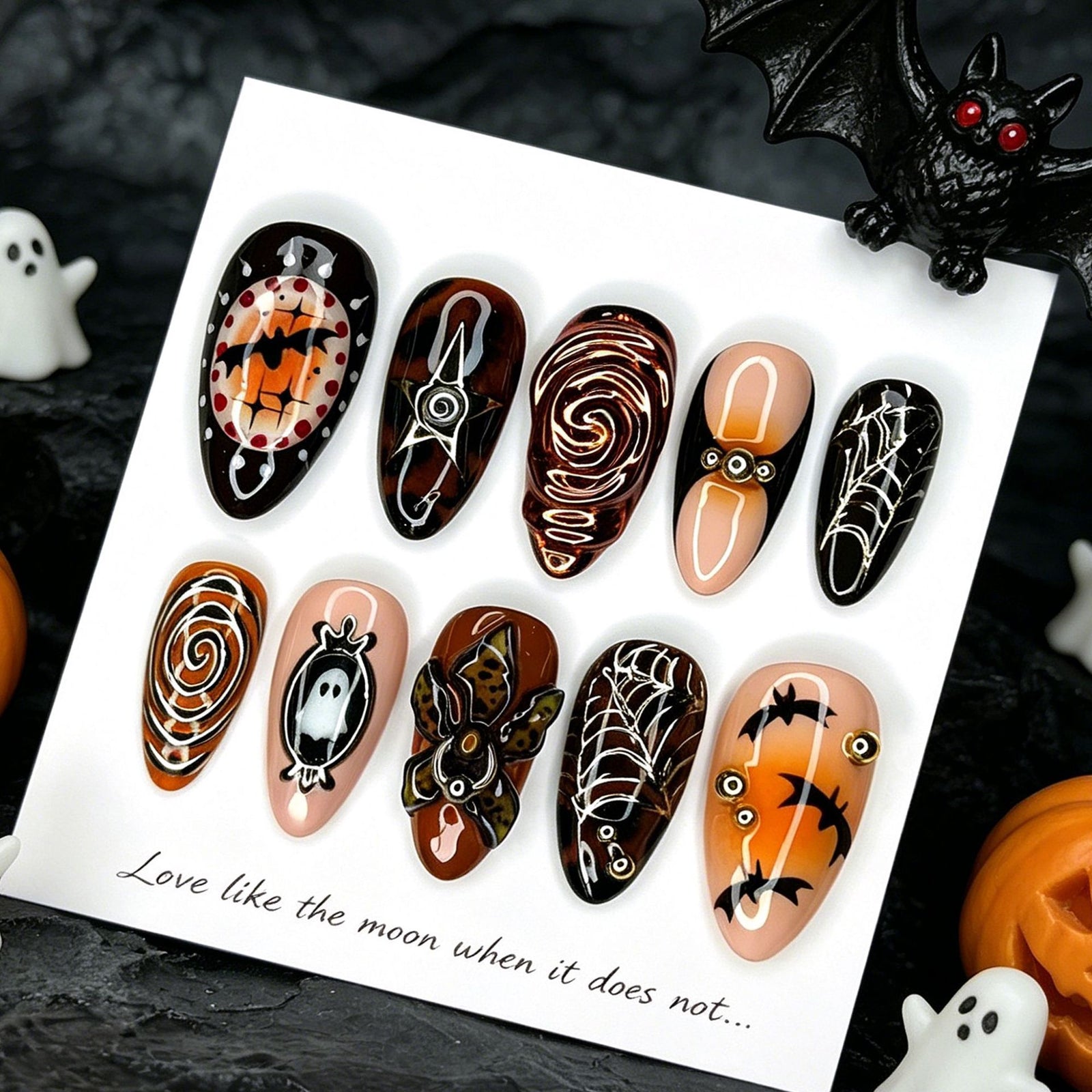 24pcs/Set 3D Golden Floral Spider Web Press On Nails