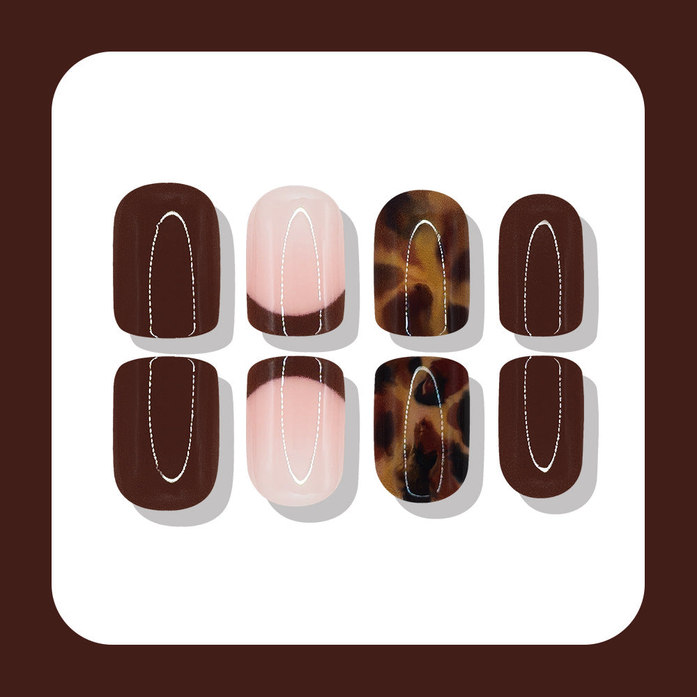24pcs/Set Leopard Print French Press On Nails