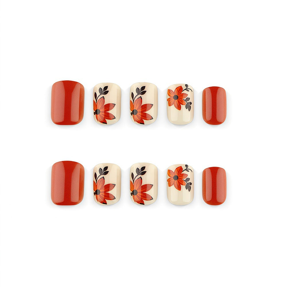 24pcs/Set Autumn Orange & Yellow Maple Leaf Flowers Press On Nails