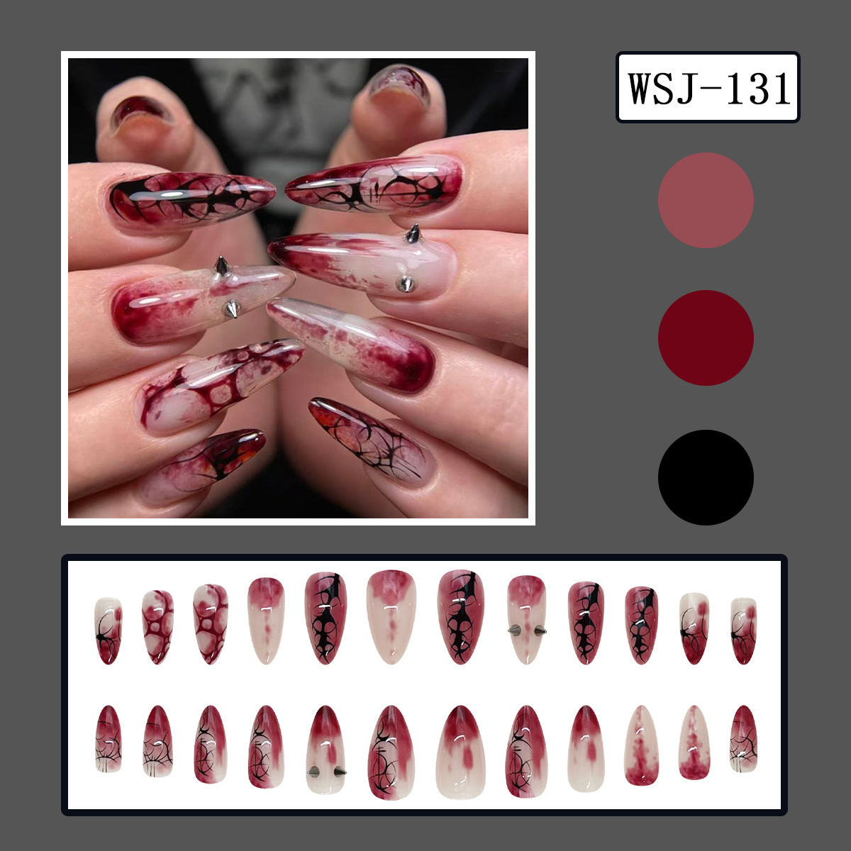 24pcs/Set Bloody Scratch Doodle Press On Nails