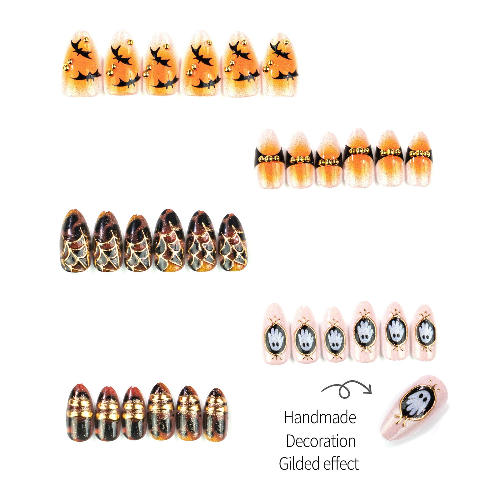 24pcs/Set Golden Spider Web Bat Press On Nails