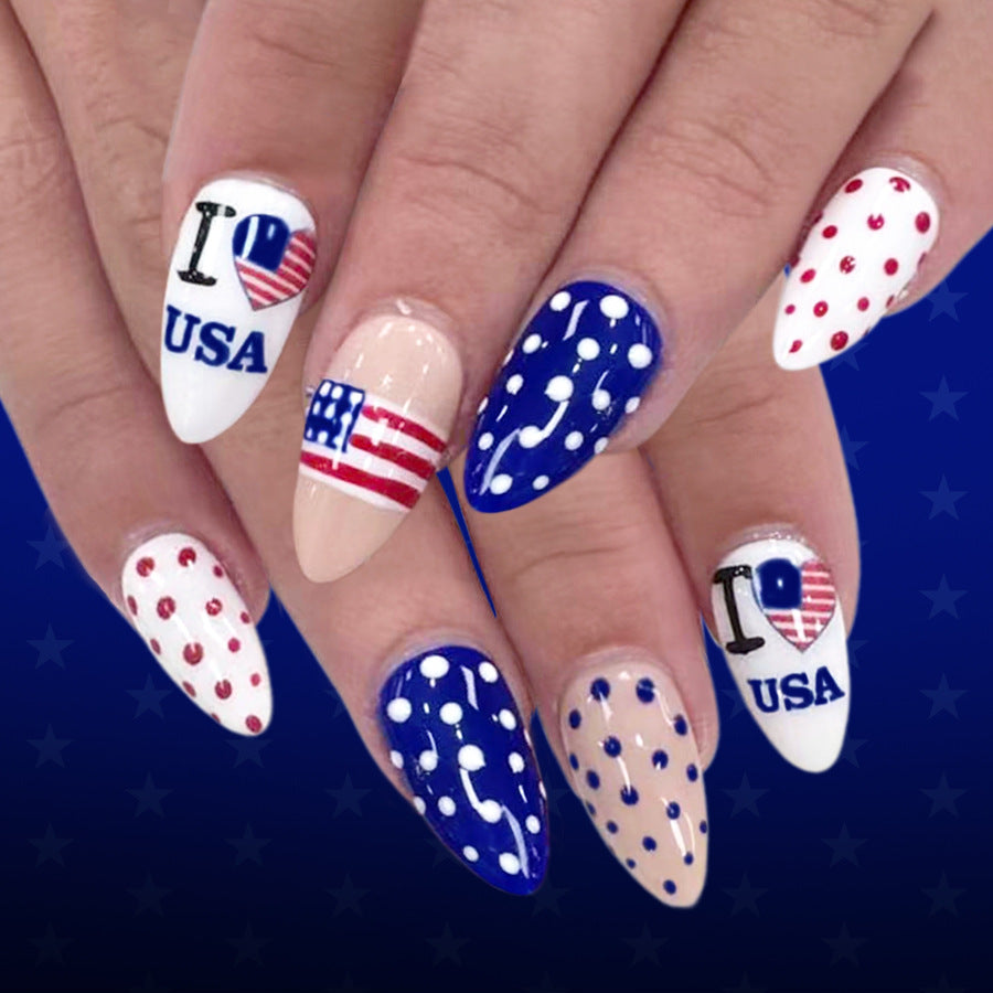 24pcs/Set Independence Day Red, White and Blue Polka Dots Press-On Nails