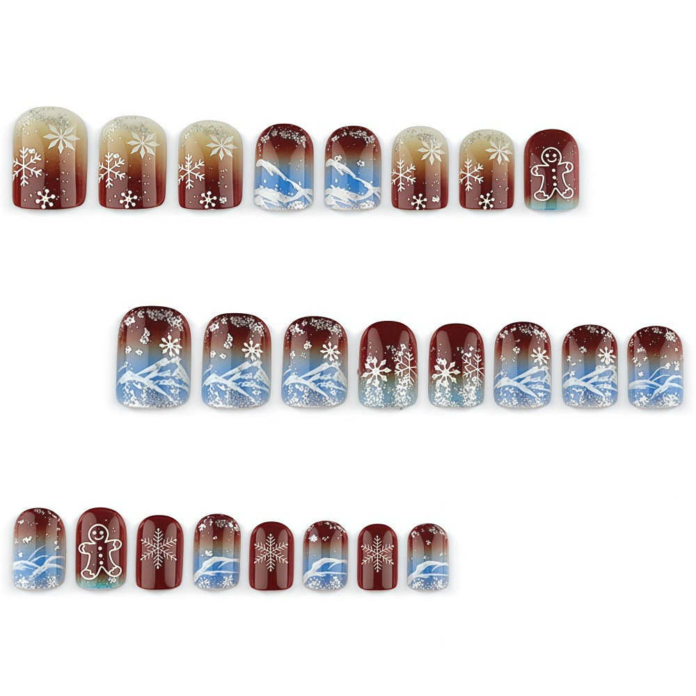 24pcs/Set Blue Gradient Snowflakes Press On Nails