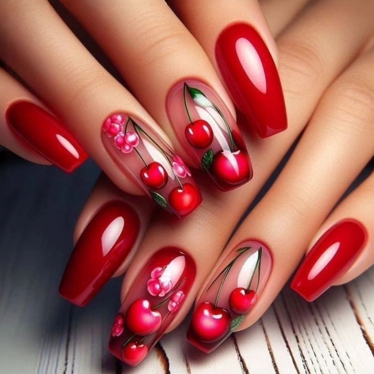 24pcs/Set Burgundy Cherry Press-On Nails