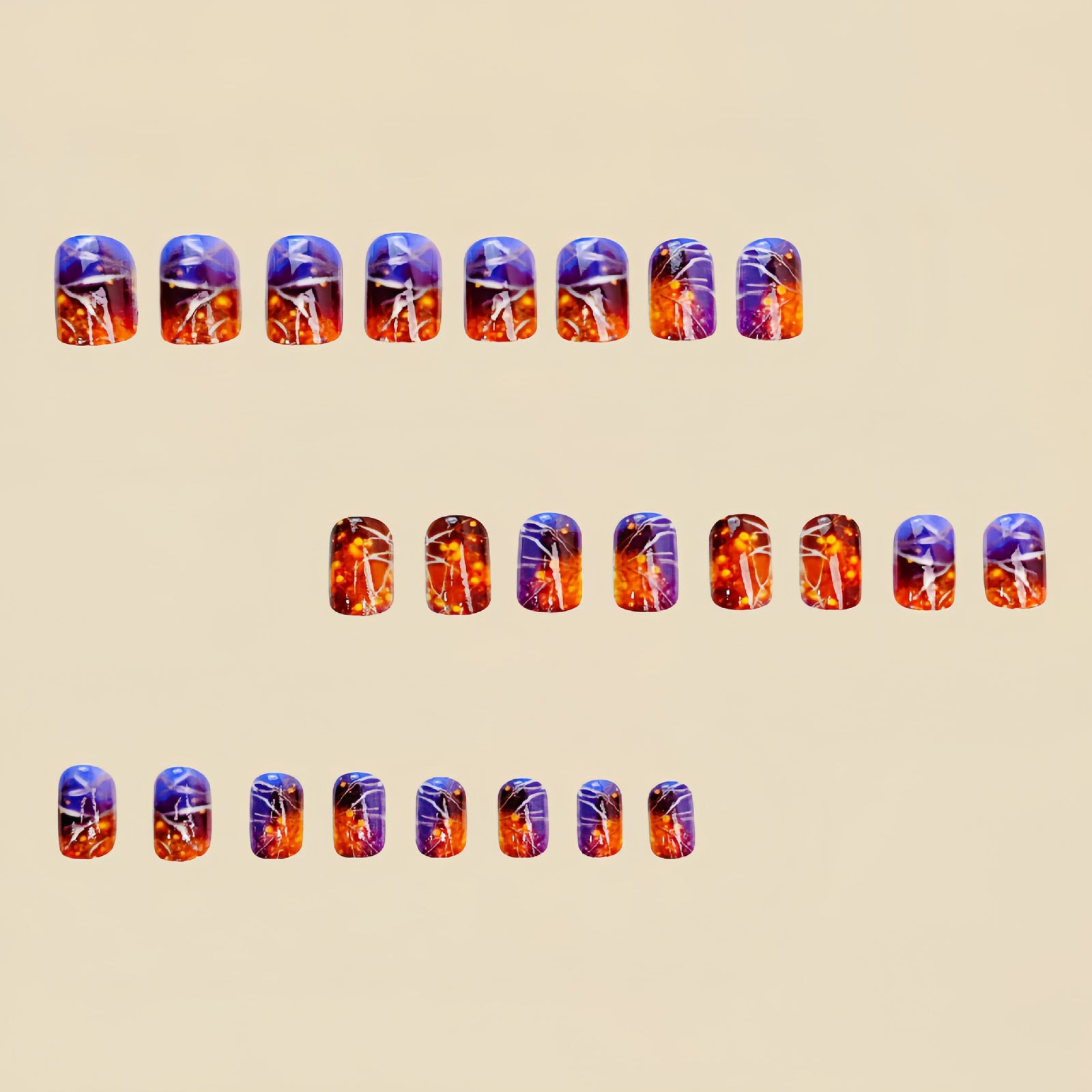 24pcs/Set Fiery Glitter Stripe Press-On Nails