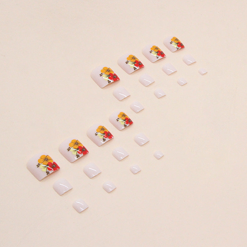 24pcs/Set Colorful Summer Floral Press On Toe Nails