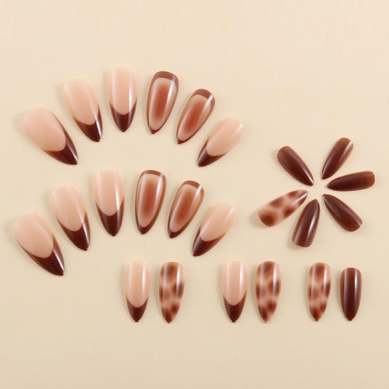 24pcs/Set Brown Leopard French Press On Nails