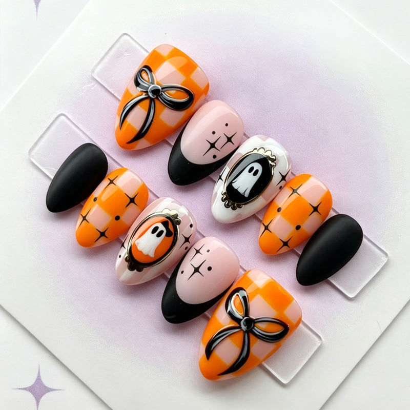 30pcs/Set White Ghost with Bow Press-On Nails