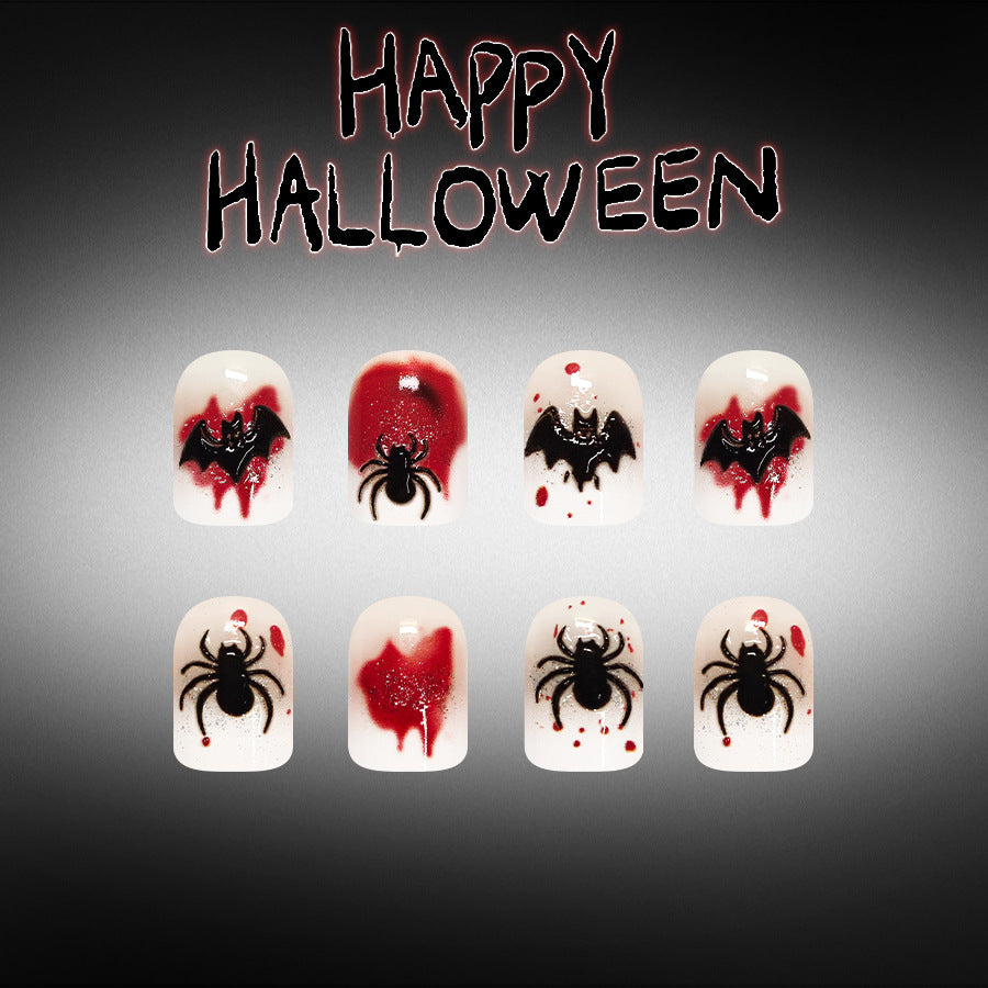 24pcs/Set 3D French Bat & Spider Press On Nails