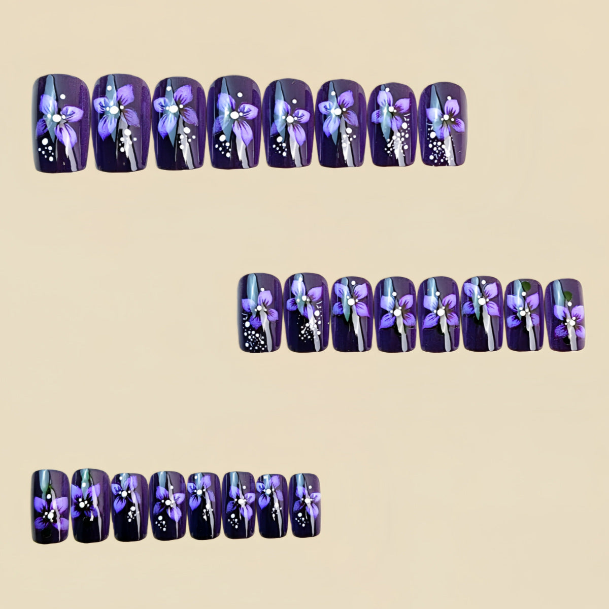 24pcs/Set Purple Floral Bloom Press-On Nails