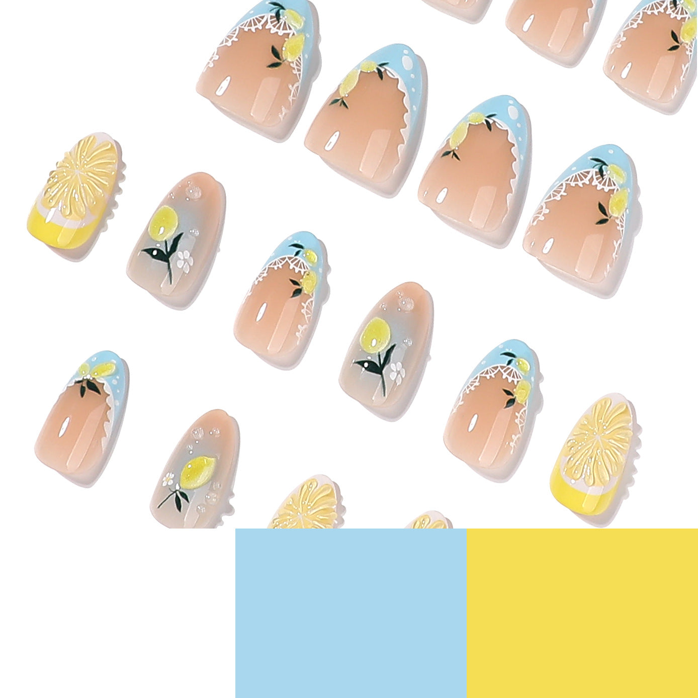 24pcs/Set 3D Lemon 3D Embossed Press-On Nails