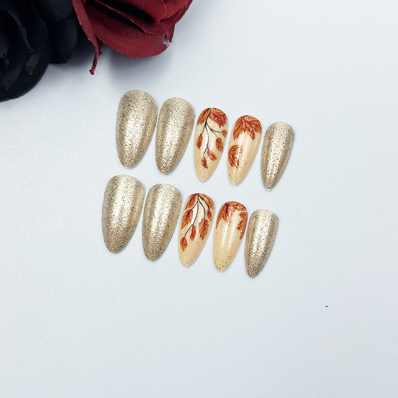 24pcs/Set Glitter Maple Leaf Press-On Nails