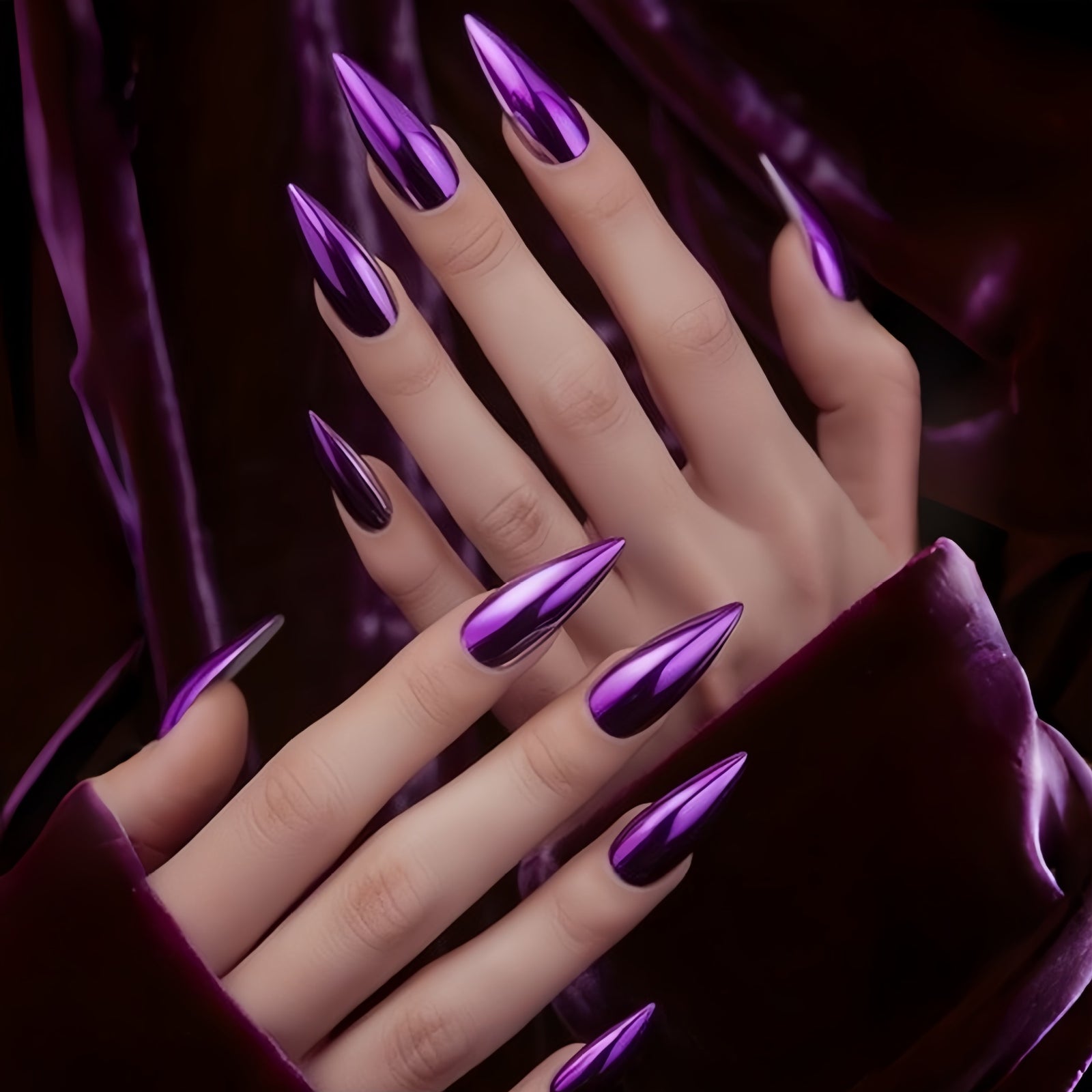24pcs/Set Purple Chrome Press-On Nails