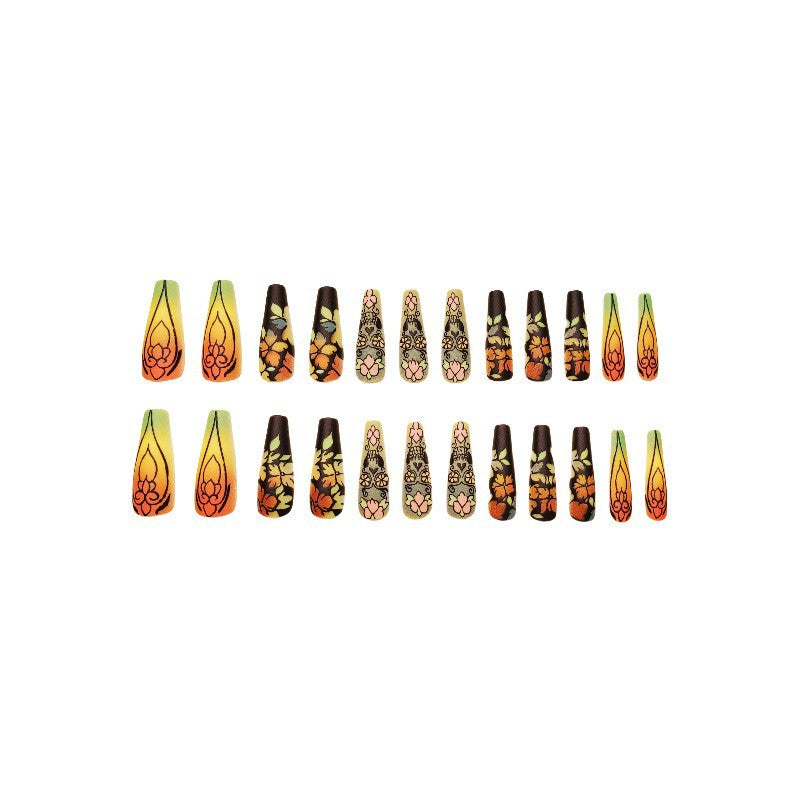 24pcs/Set Matte Floral Skull Press On Nails
