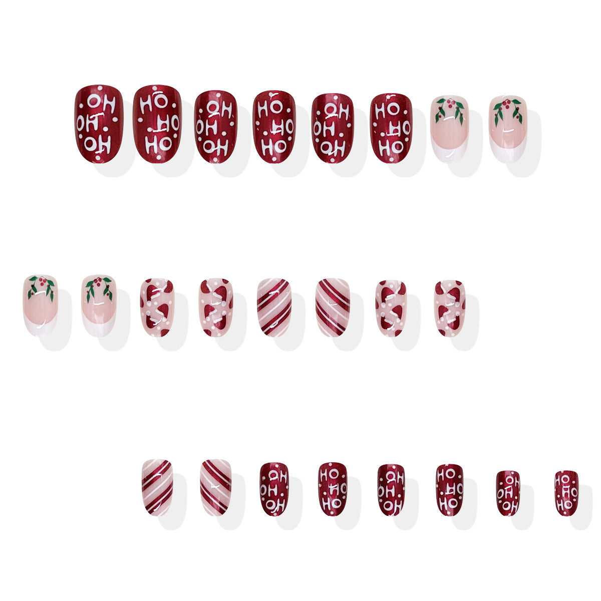 24pcs/Set Holly Berry French Tips Press On Nails