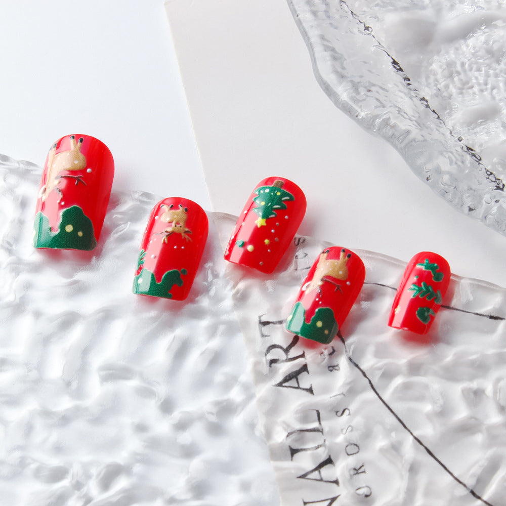24pcs/Set Reindeer & Christmas Tree Press-On Nails