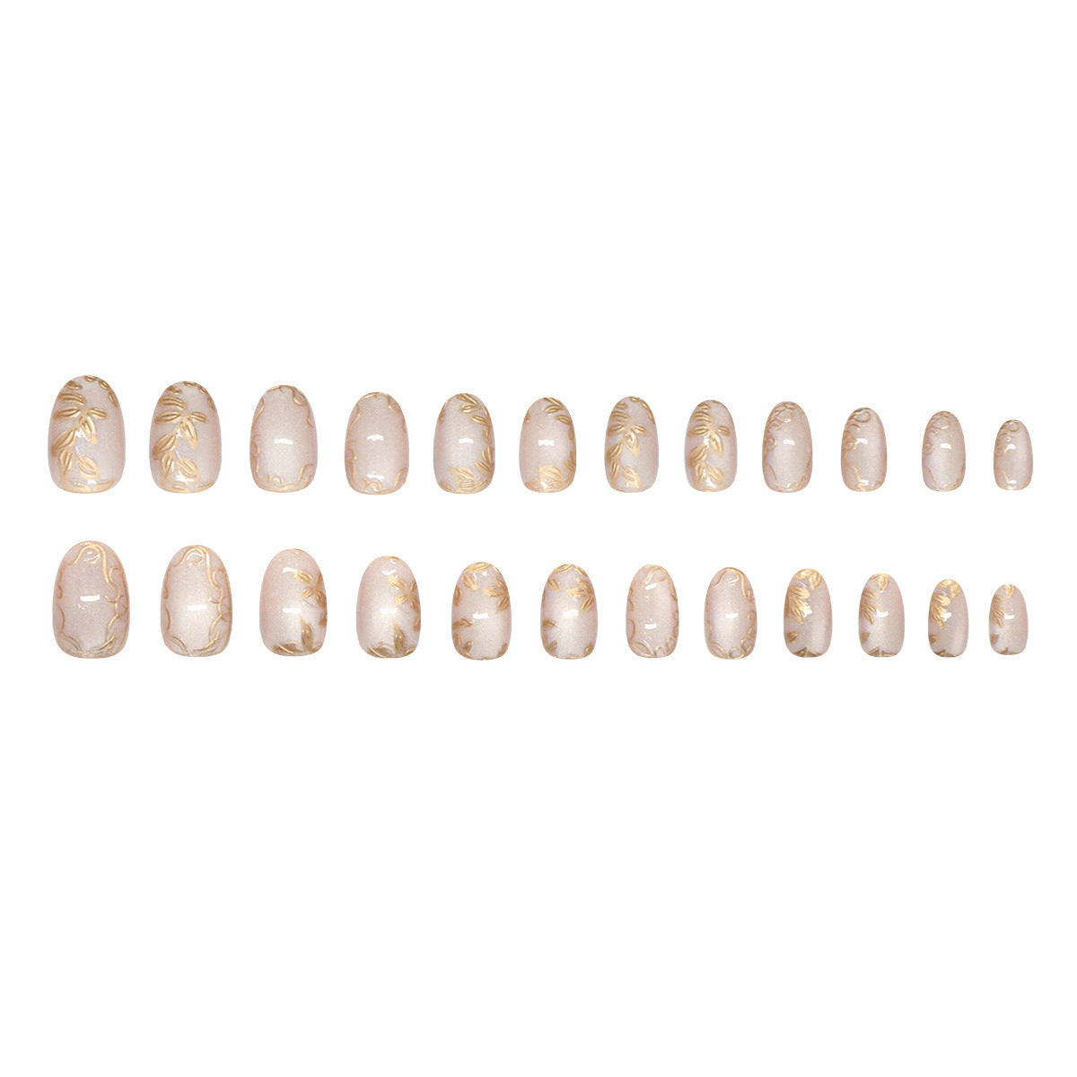 24pcs/Set 3D Gold Foil Floral Cat Eye Press-On Nails