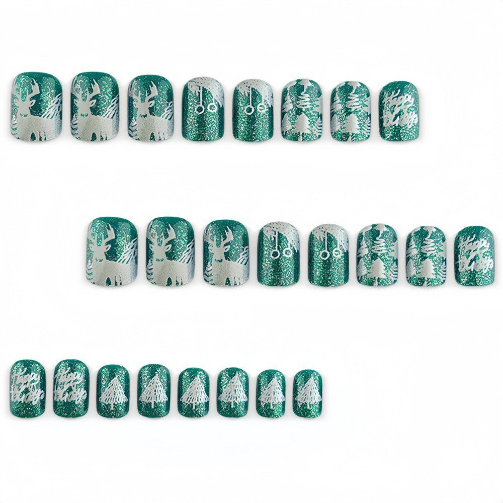 24pcs/Set Green Shimmer Cedar Press-On Nails