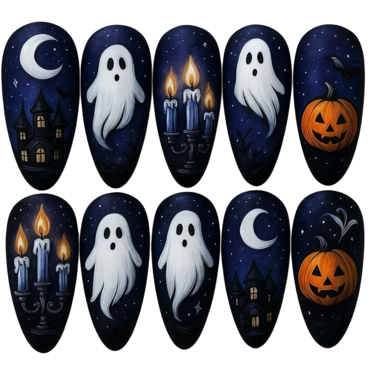 30pcs/Set Ghost, Haunted Castle, Moon & Candles Press On Nails