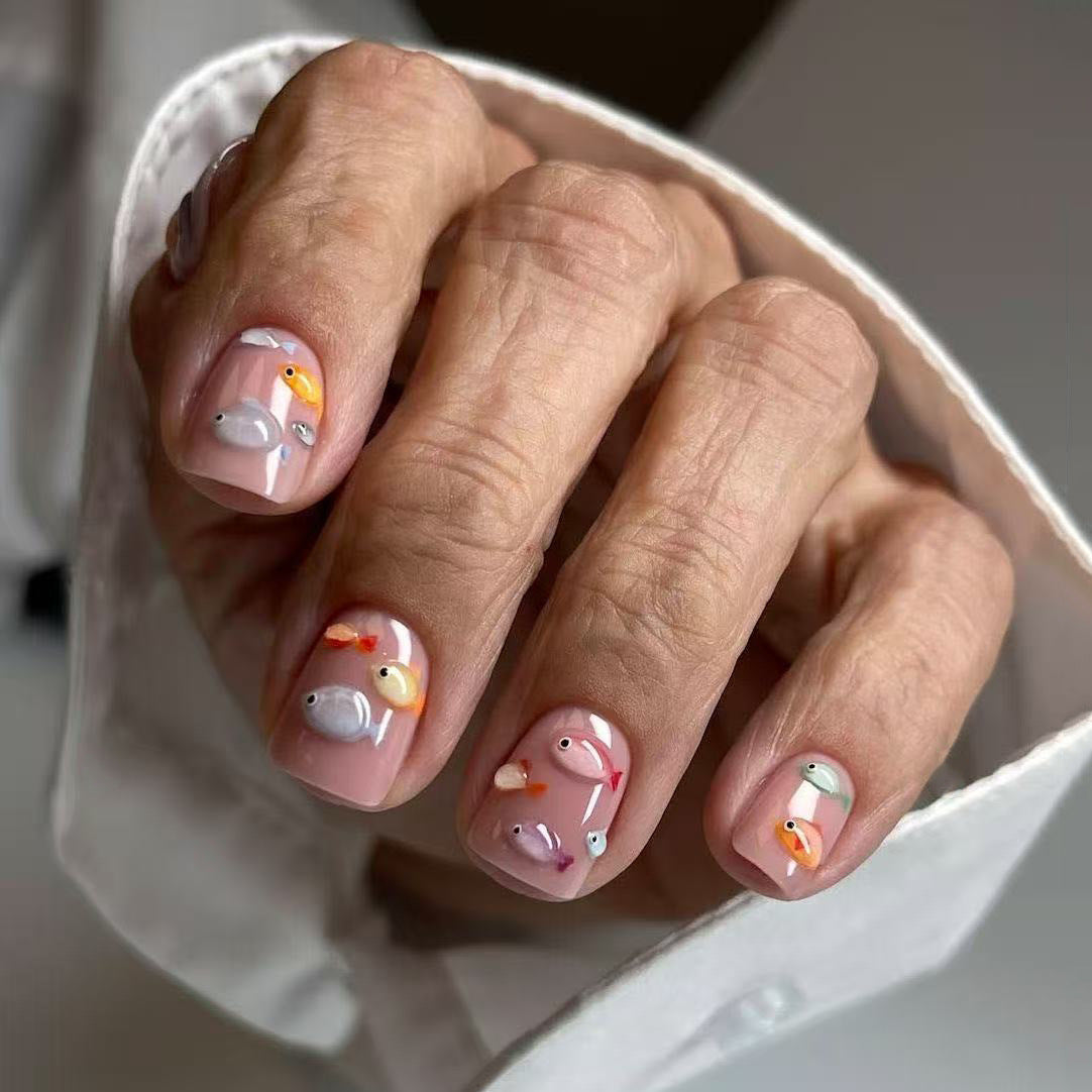 24pcs/Set 3D Watercolor Fish Press On Nails