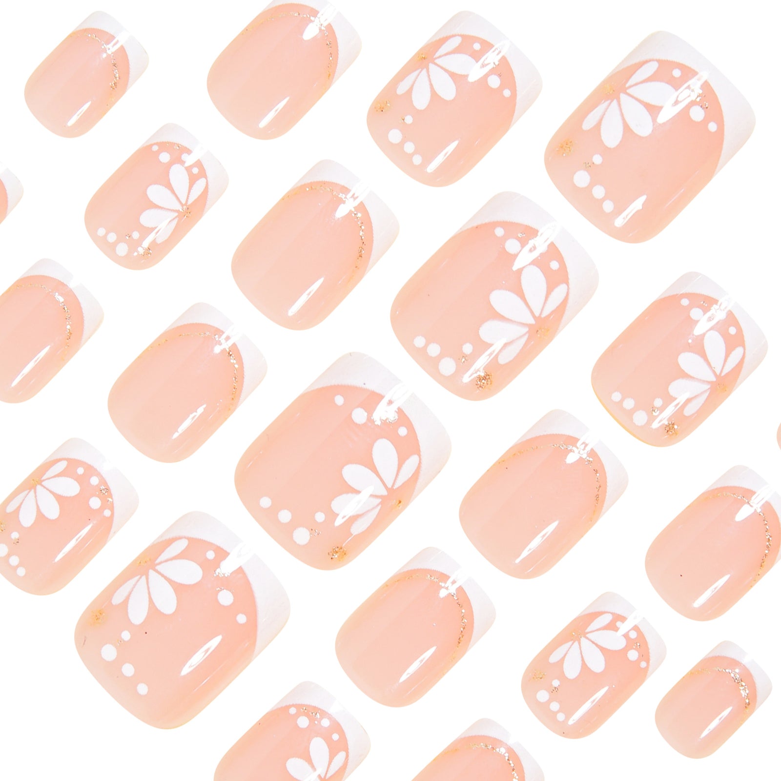 24pcs/Set White French Tip with White Flowers Press On Nails
