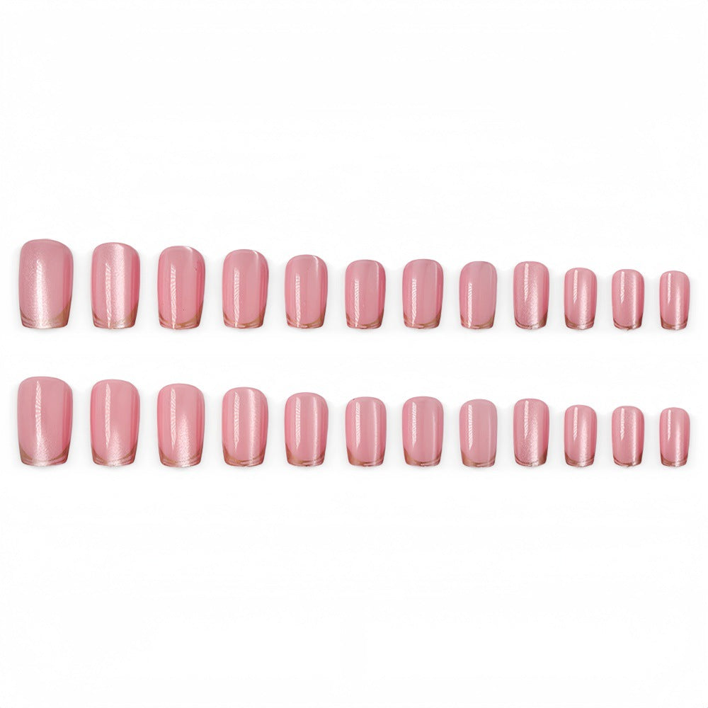 24pcs/Set Pink Cat Eye French Press On Nails