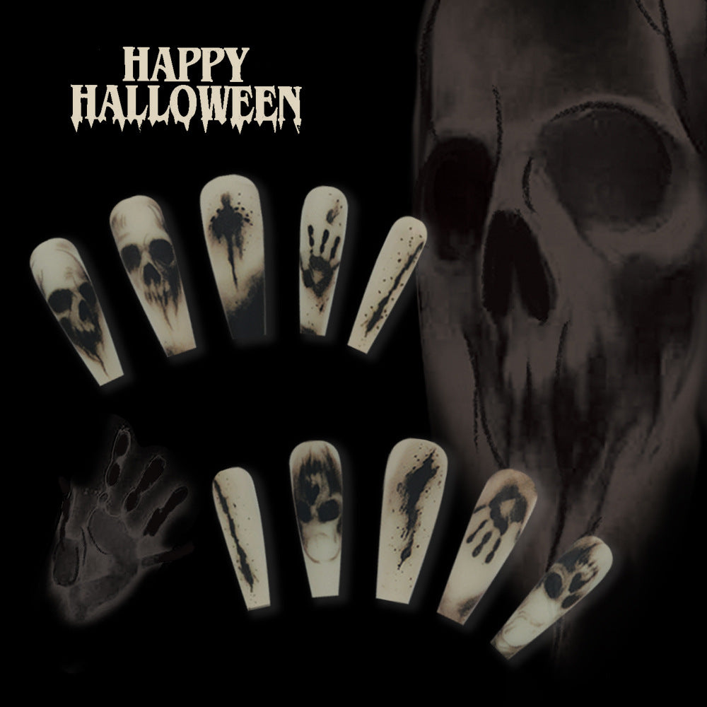 24pcs/Set Matte Black Skull Press On Nails