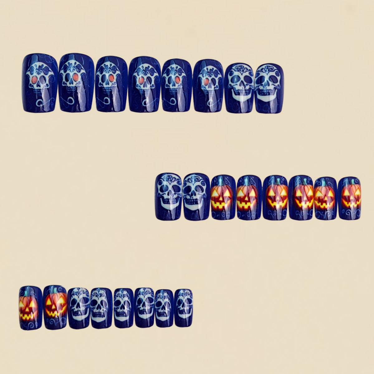 24pcs/Set Skull Pumpkin Press-On Nails