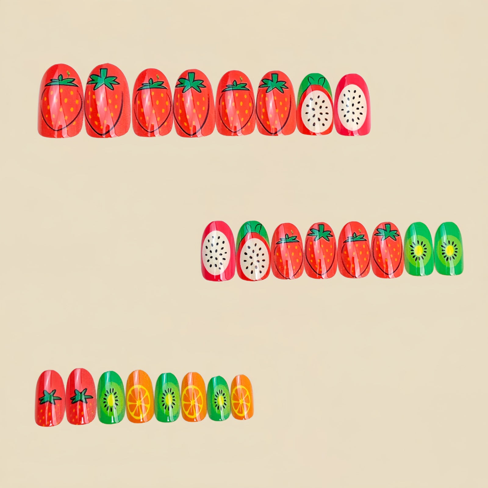 24pcs/Set Strawberry & Kiwi Press-On Nails