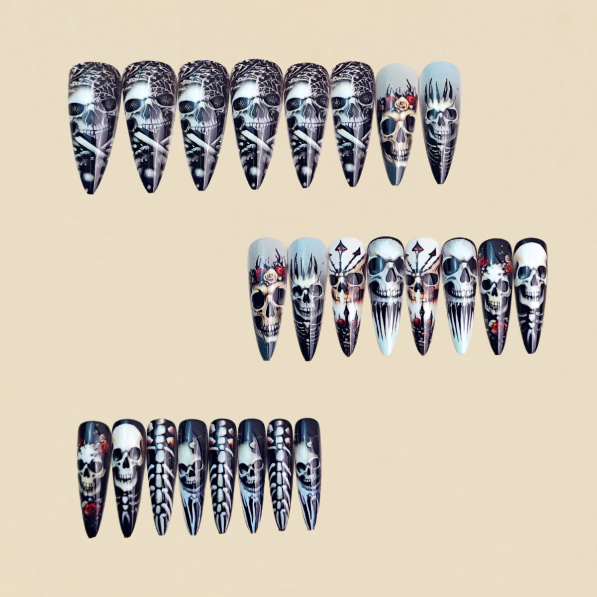 24pcs/Set Cartoon Skull Press-On Nails