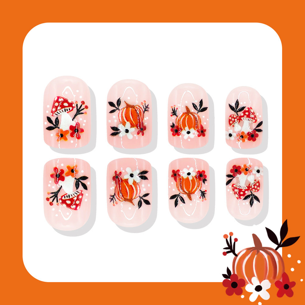 24pcs/Set Mushroom Pumpkin Floral Maple Leaf Press On Nails