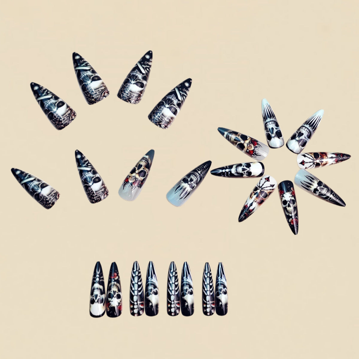 24pcs/Set Cartoon Skull Press-On Nails