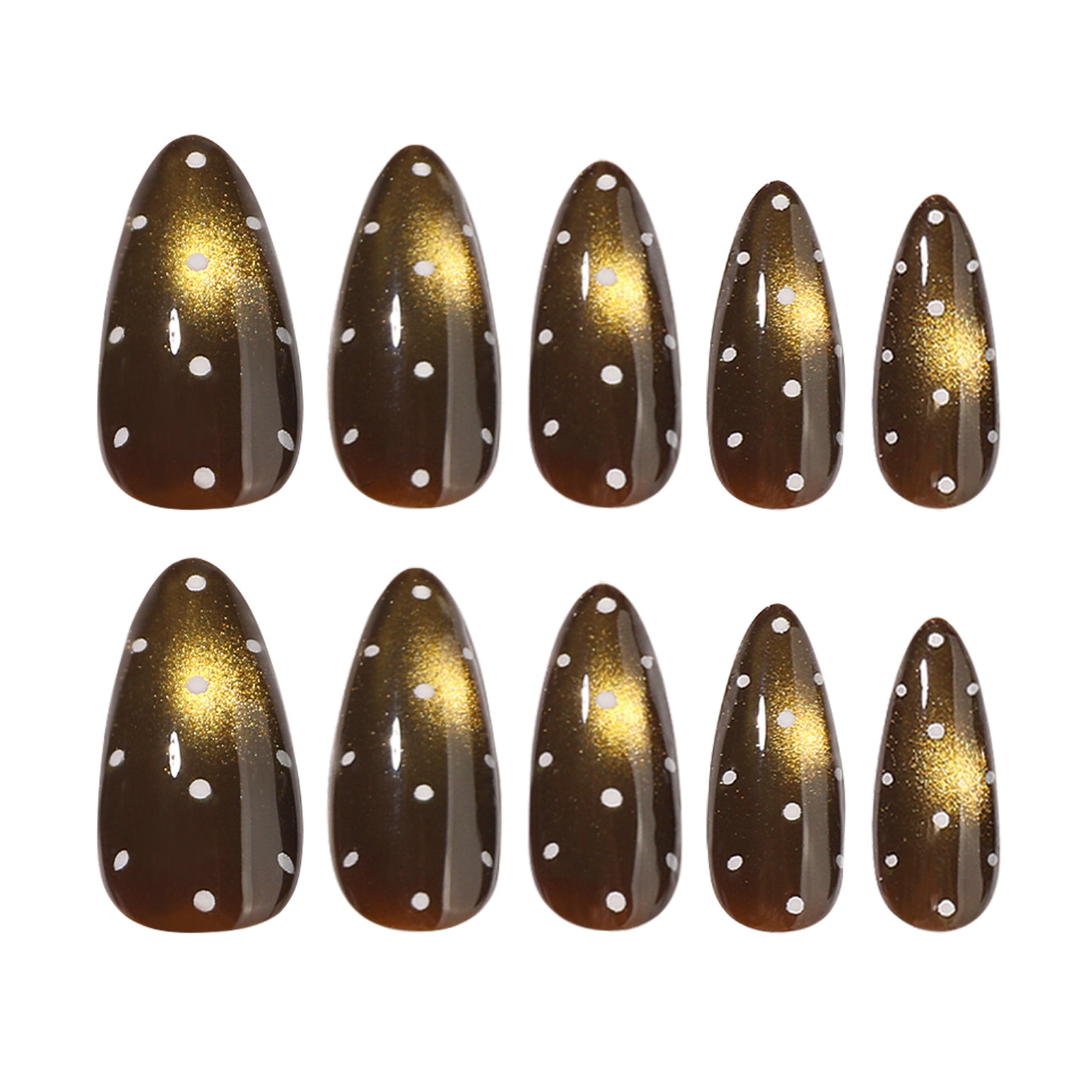24pcs/Set Brown Cat Eye with White Polka Dots Press On Nails