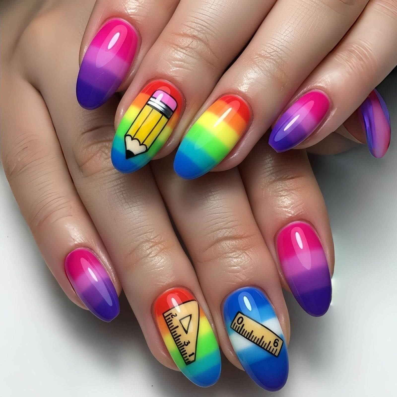 24pcs/Set Rainbow Striped Gradient Stationery Press-On Nails