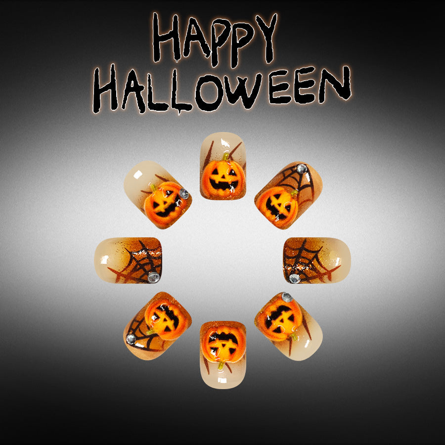 24pcs/Set Orange 3D Embossed Pumpkin Press-On Nails