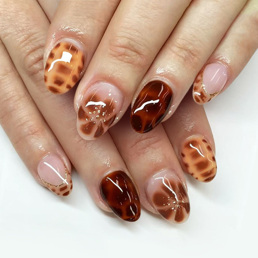 24pcs/Set Brown Ombre Floral Press On Nails