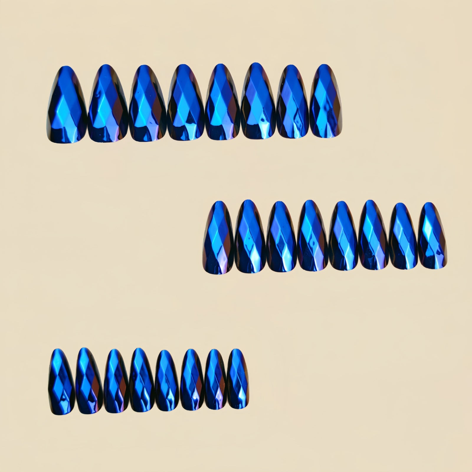 24pcs/Set Blue 3D Faceted Chrome Press-On Nails