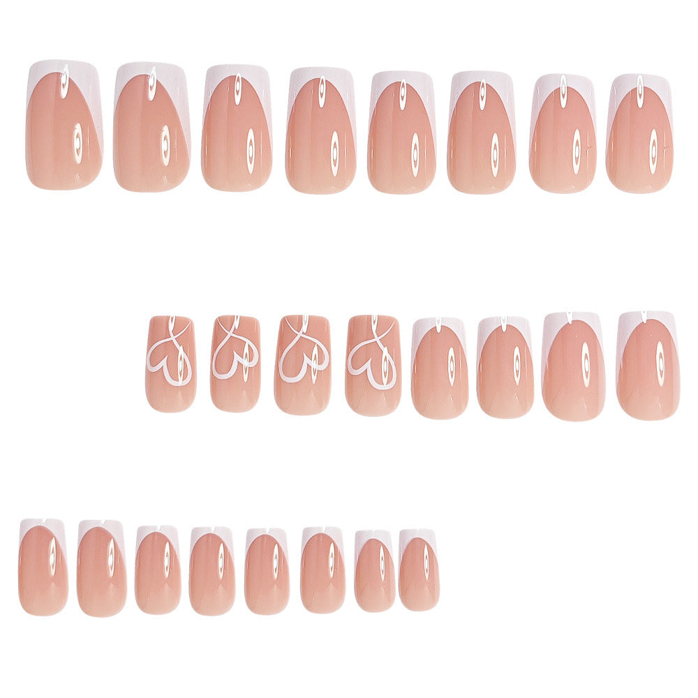 24pcs/Set Minimalist Heart French Tips Press-On Nails