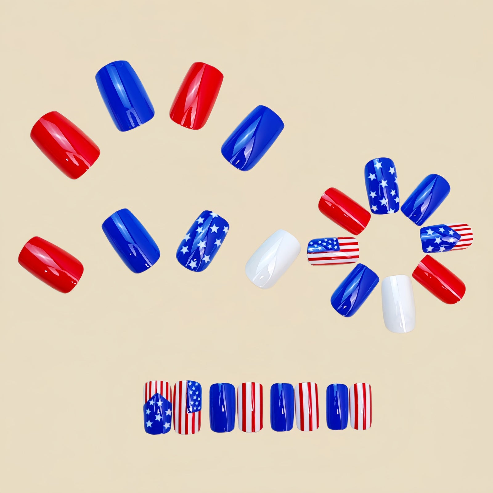 24pcs/Set Stars and Stripes American Flag Press-On Nails