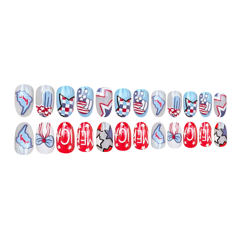 24pcs/Set Red Blue Split Color Star Letter Press-On Nails