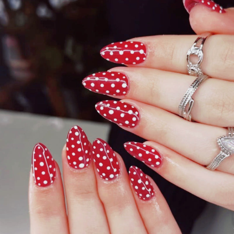 24pcs/Set Red Polka Dot Press-On Nails