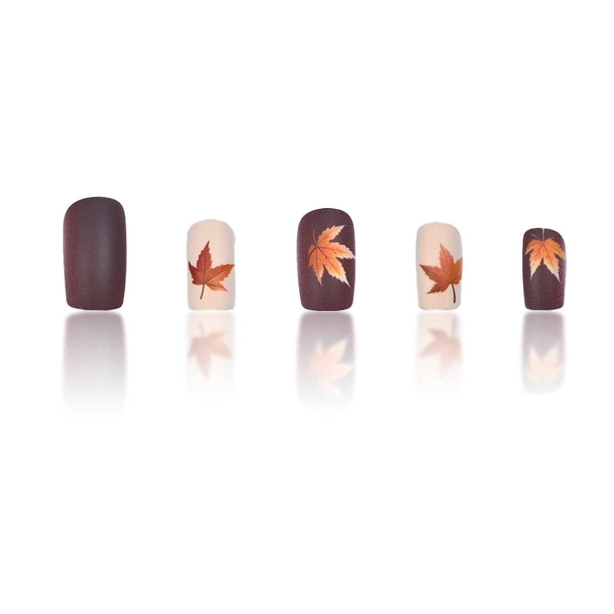 24pcs/Set Matte Brown Maple Leaves Press On Nails