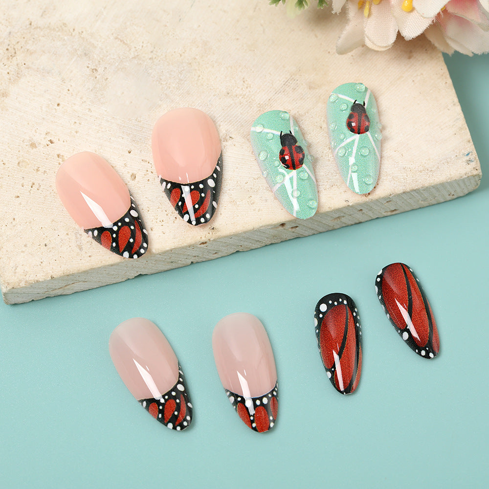 24pcs/Set Ladybug & Dewdrops Press-On Nails
